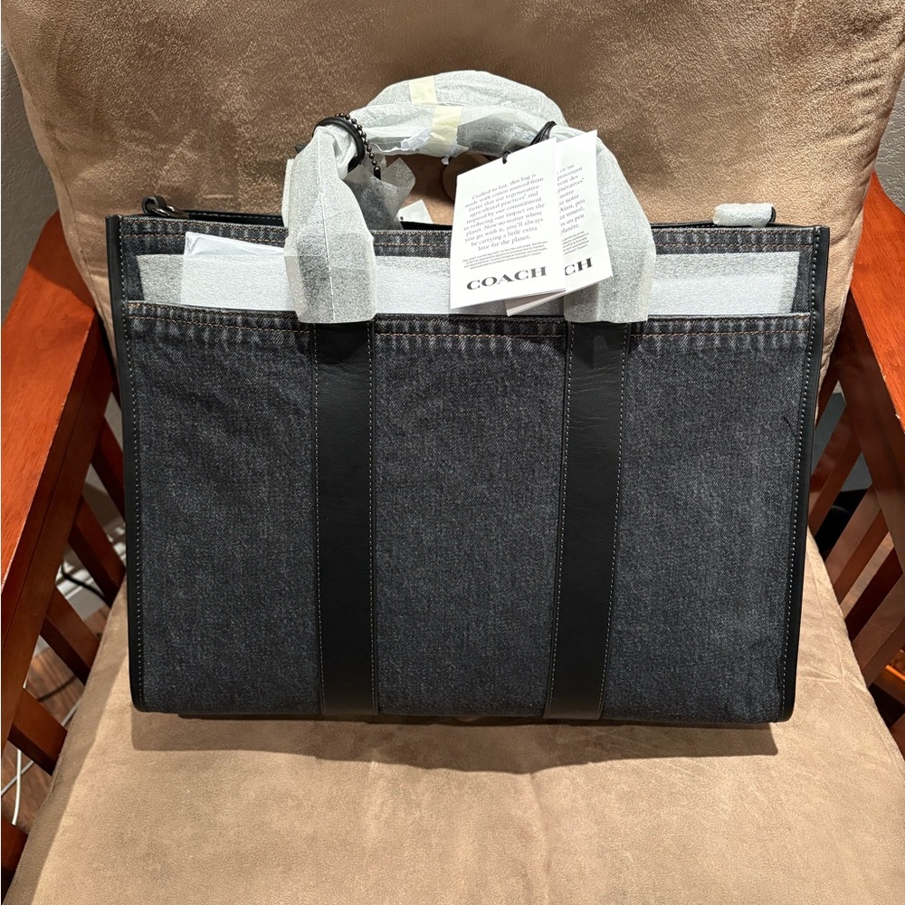 Coach Wesley Tote In Denim - Washed Black - Picture 7 of 13